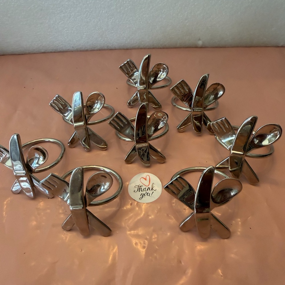 Silverware Napkin Ring Set - Silver Stainless Look set 8